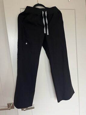 FIGS High Waisted Isabel Wide Leg Black Scrub Pants with Drawstring Waist